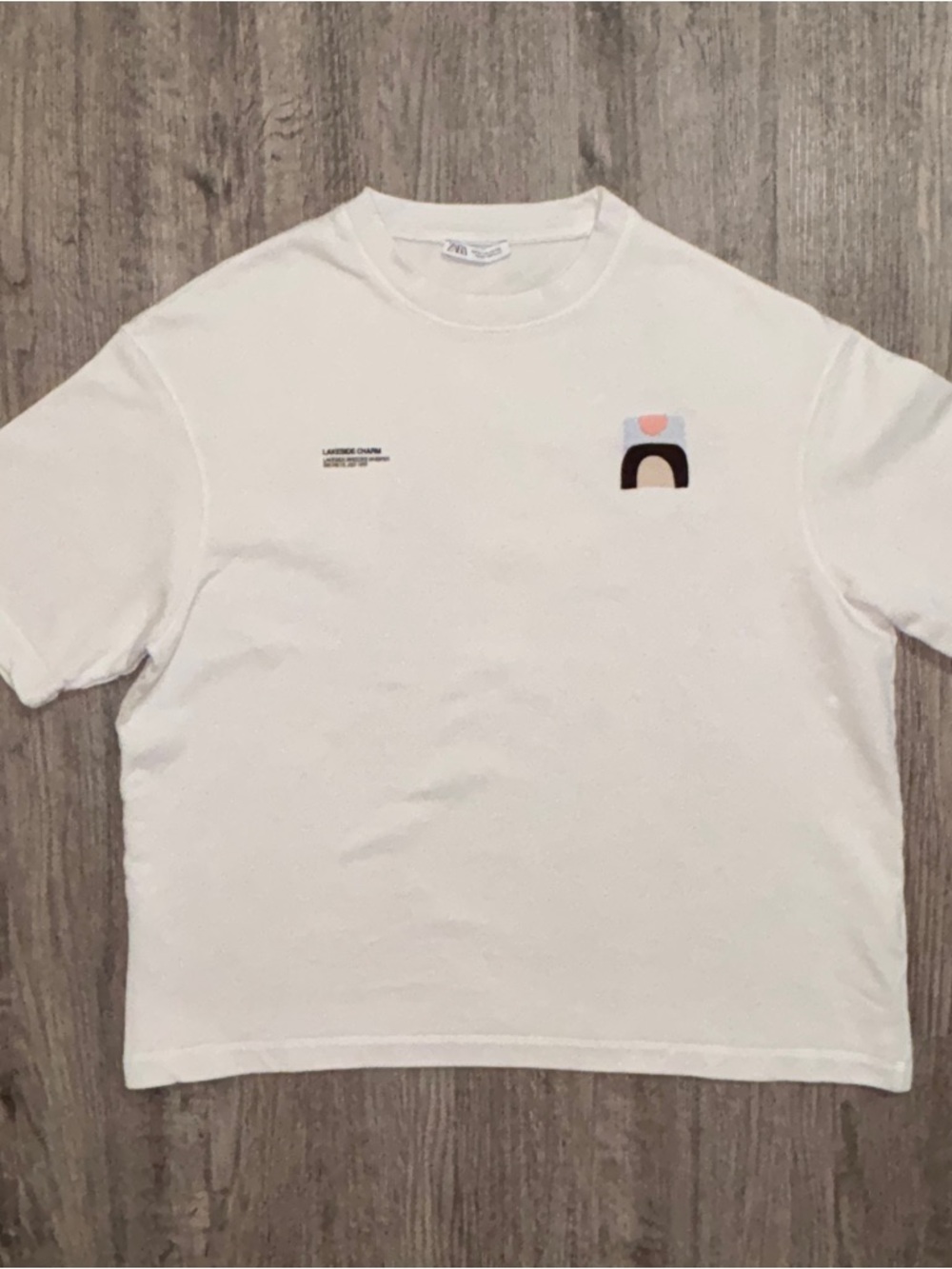 ZARA Men White Pearl Tone Short Sleeve Sweatshirt M Minimalist Graphic Cotton